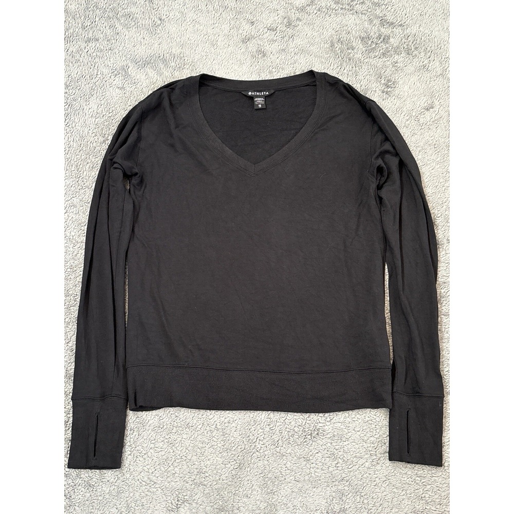 Athleta Shirt Womens XS V Neck Lightweight Long Sleeve Activewear Stretch Black